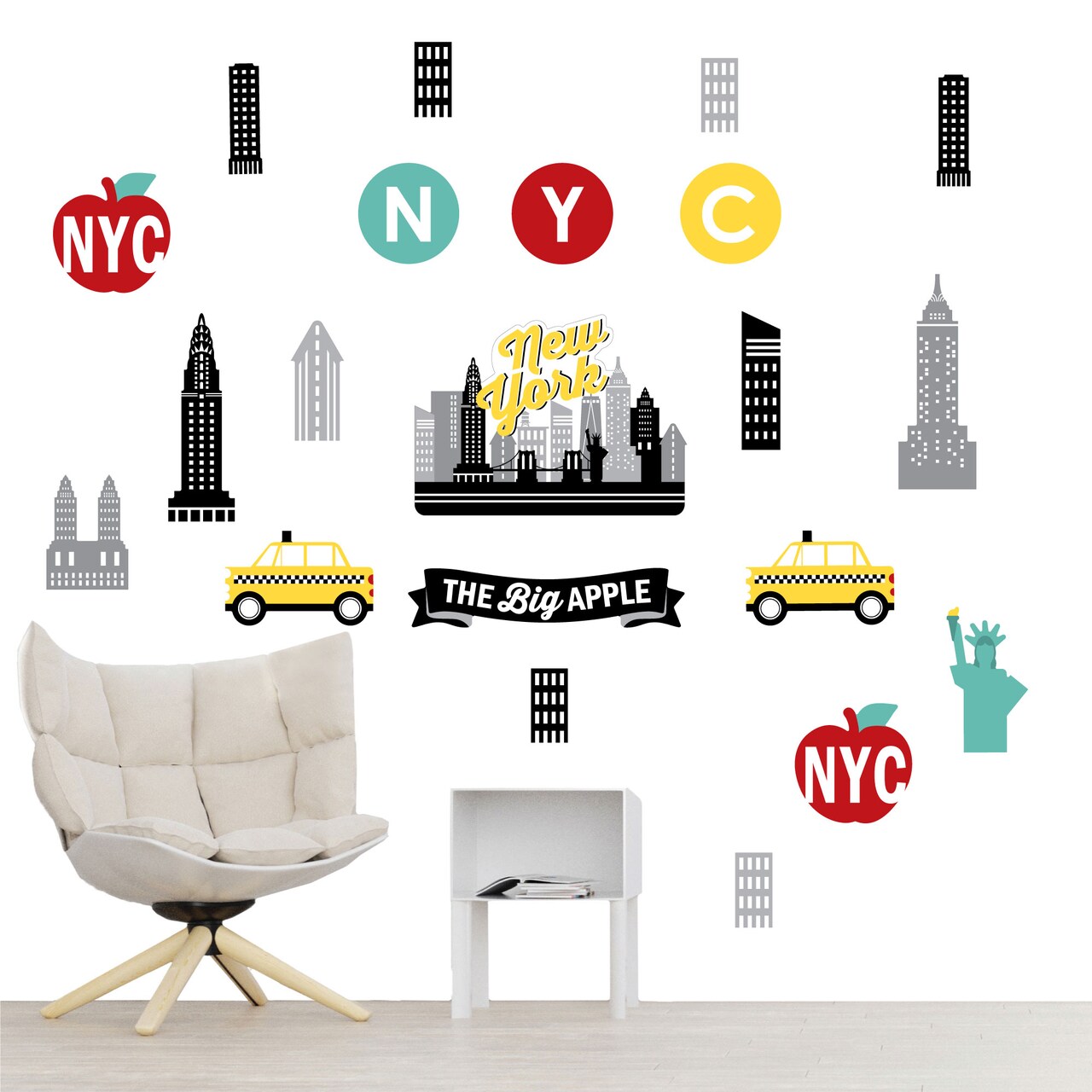 Big Dot of Happiness NYC Cityscape - Peel and Stick New York Skyline Vinyl Wall Art Stickers - Wall Decals - Set of 20